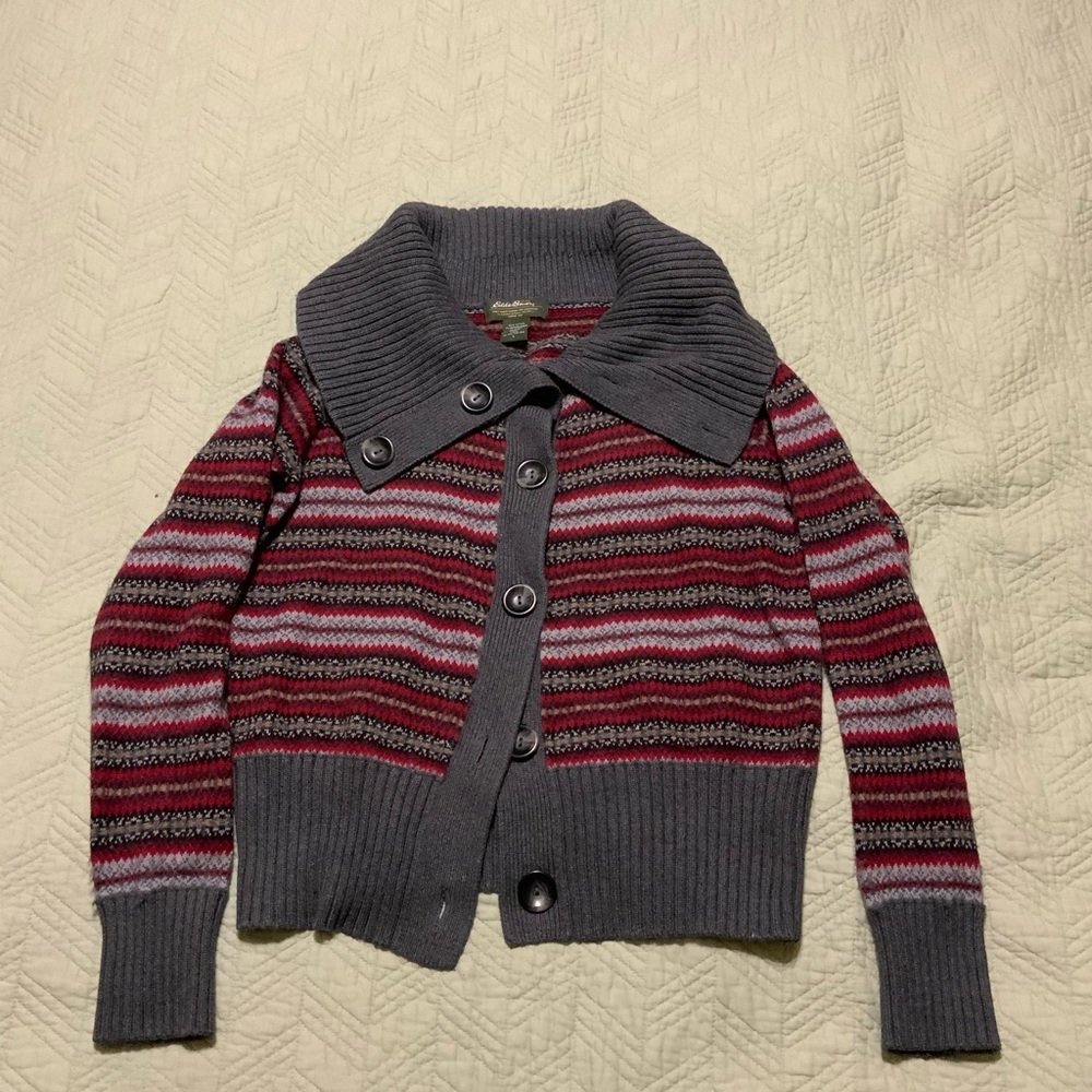 Striped Gray and Red Women's Sweater